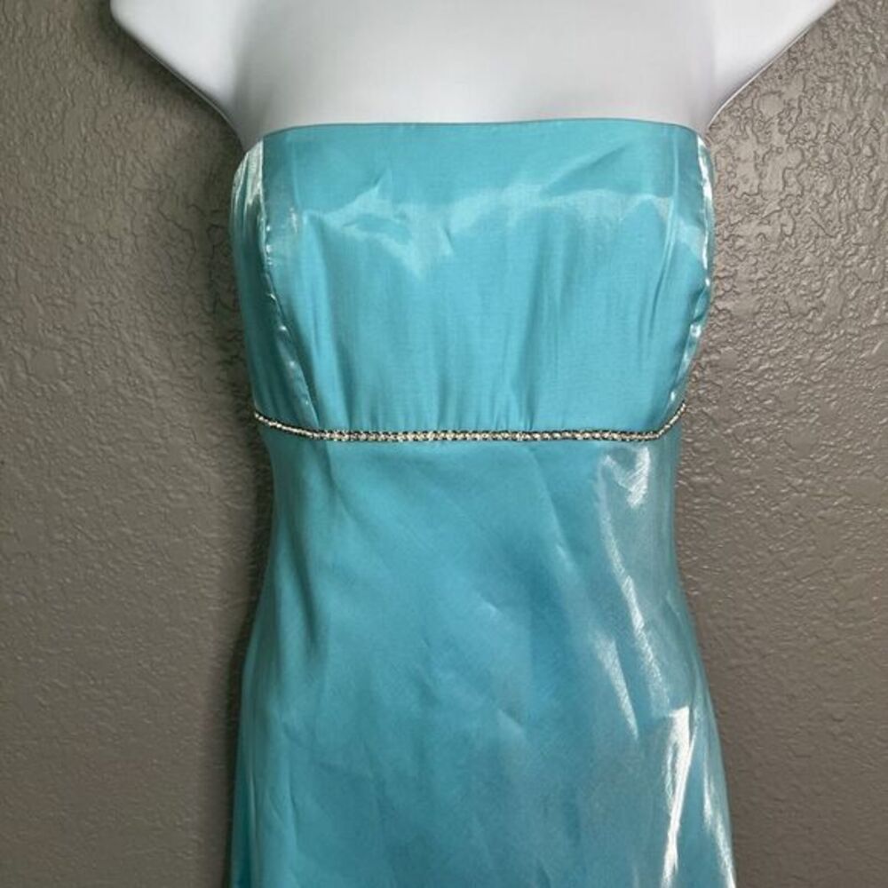 Y2K Cache Ice Blue Shimmery Maxi Dress SZ 9/10 Empire Waist Rhinestones Prom - Picture 4 of 9